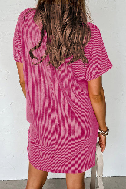 Striped Ribbed Knit Pocket T-Shirt Dress for Women