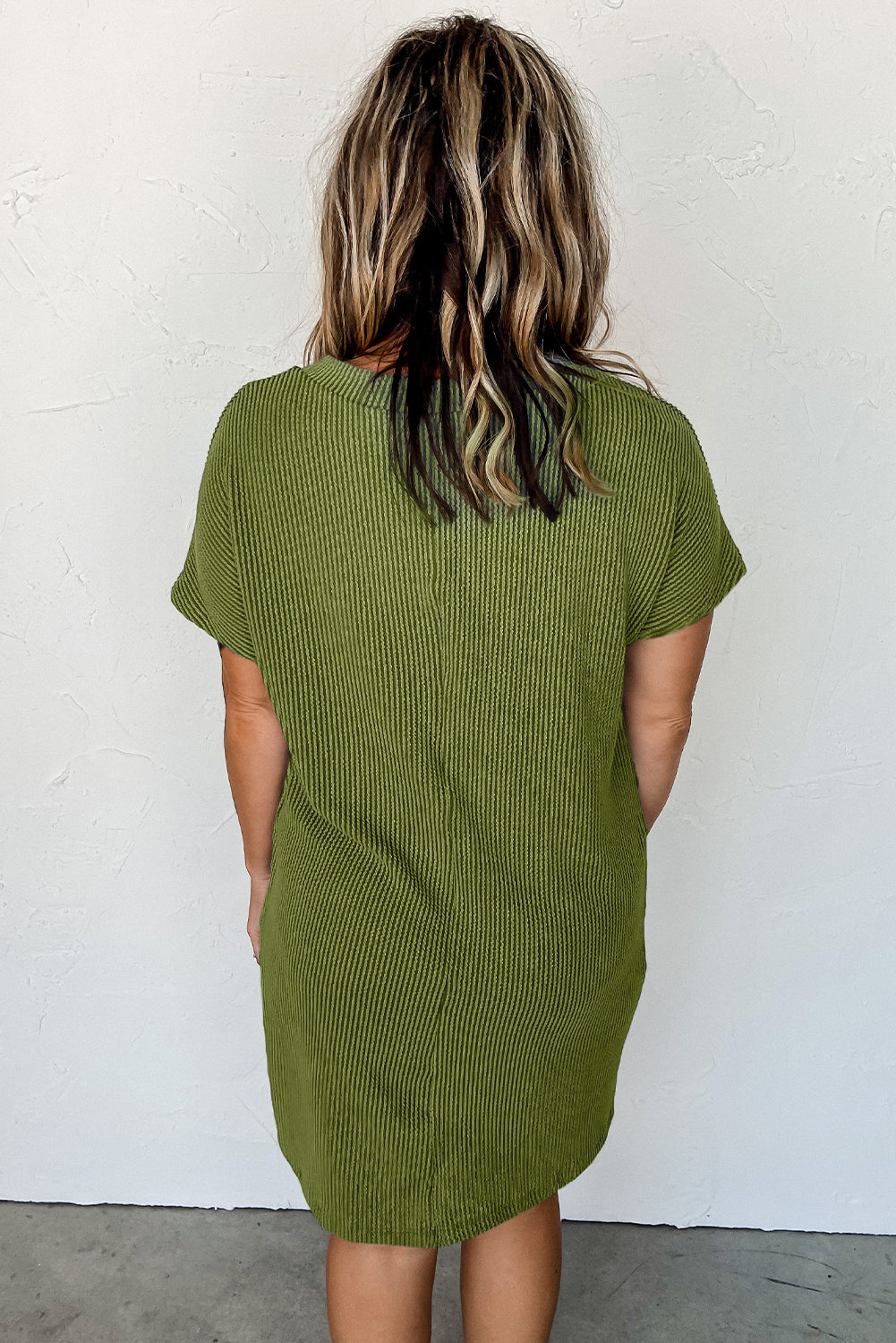 Striped Ribbed Knit Pocket T-Shirt Dress for Women
