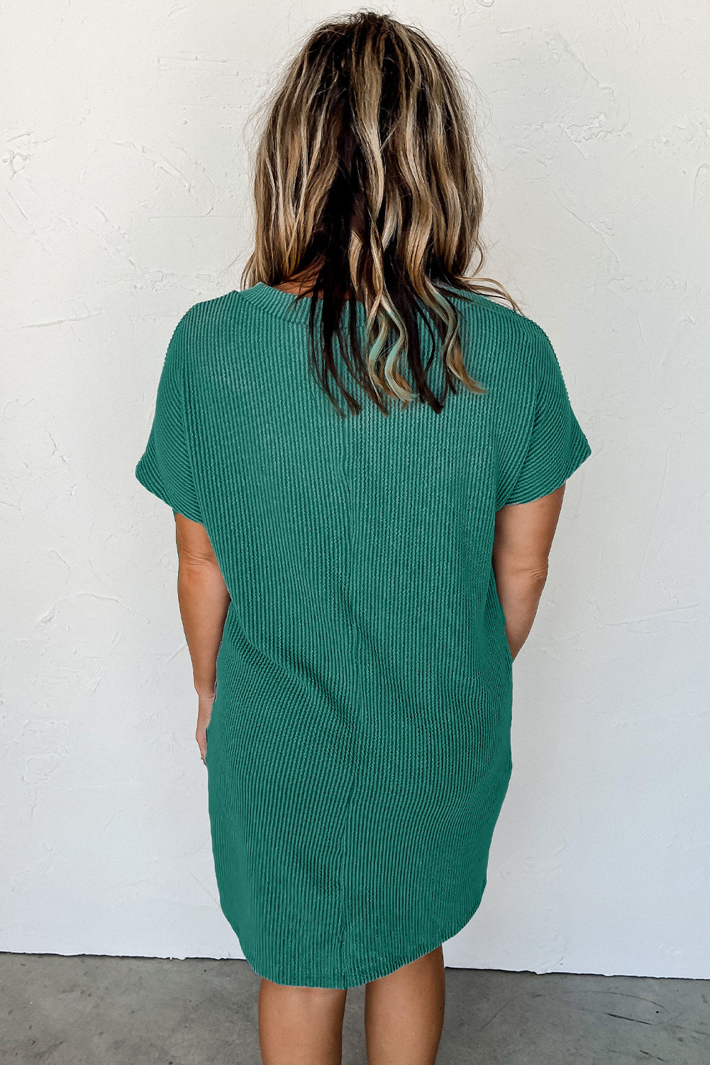 Striped Ribbed Knit Pocket T-Shirt Dress for Women