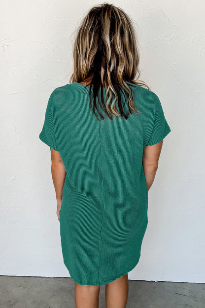 Striped Ribbed Knit Pocket T-Shirt Dress for Women