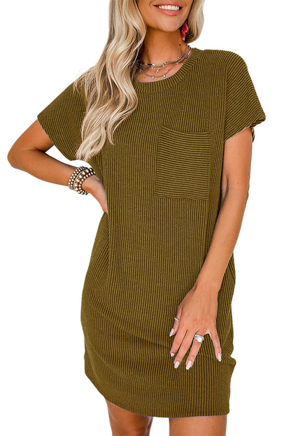 Striped Ribbed Knit Pocket T-Shirt Dress for Women