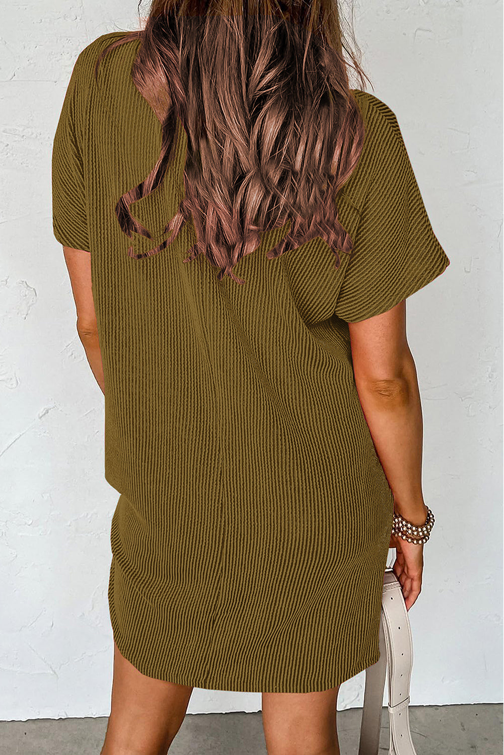 Striped Ribbed Knit Pocket T-Shirt Dress for Women