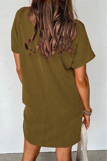 Striped Ribbed Knit Pocket T-Shirt Dress for Women