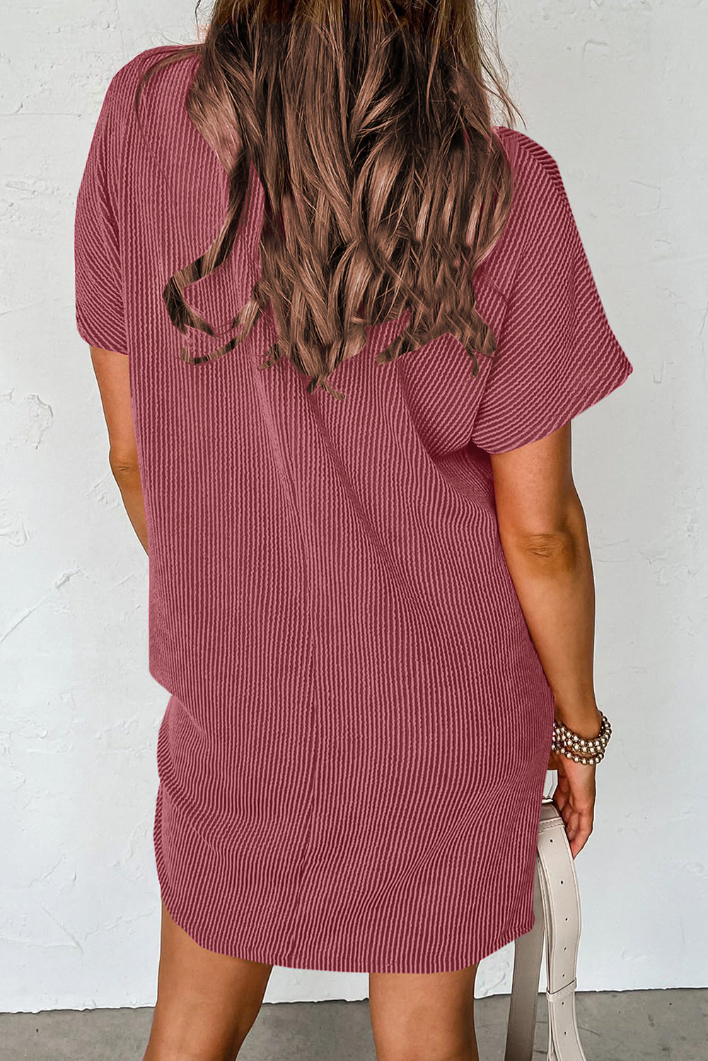 Striped Ribbed Knit Pocket T-Shirt Dress for Women