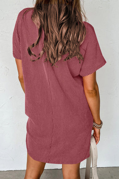 Striped Ribbed Knit Pocket T-Shirt Dress for Women