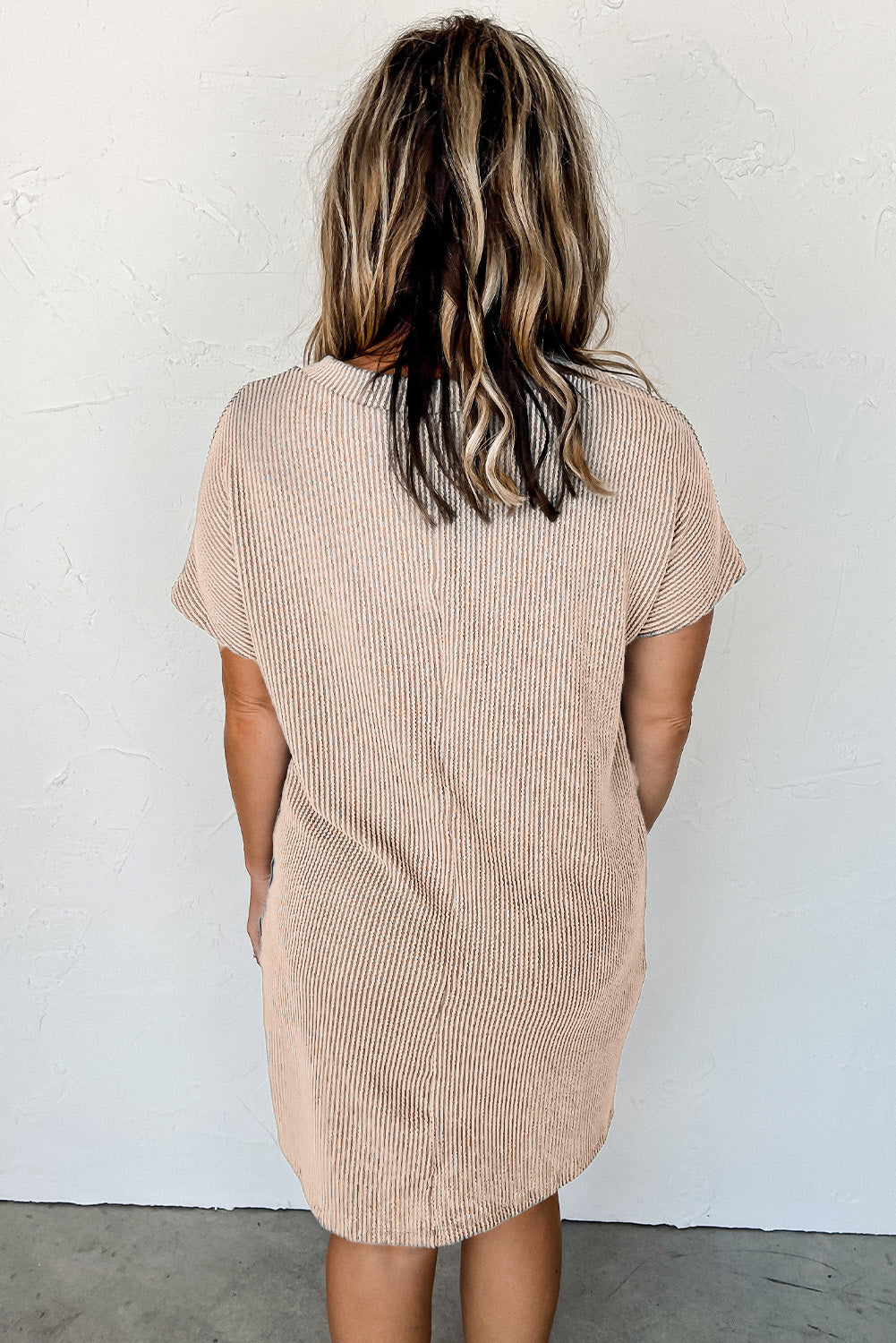 Striped Ribbed Knit Pocket T-Shirt Dress for Women