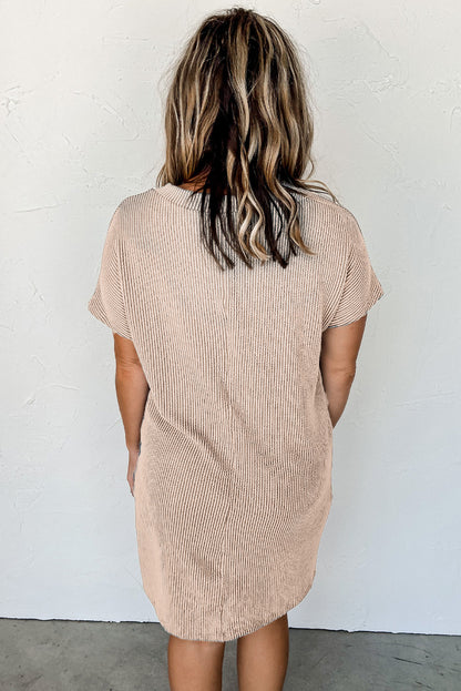 Striped Ribbed Knit Pocket T-Shirt Dress for Women