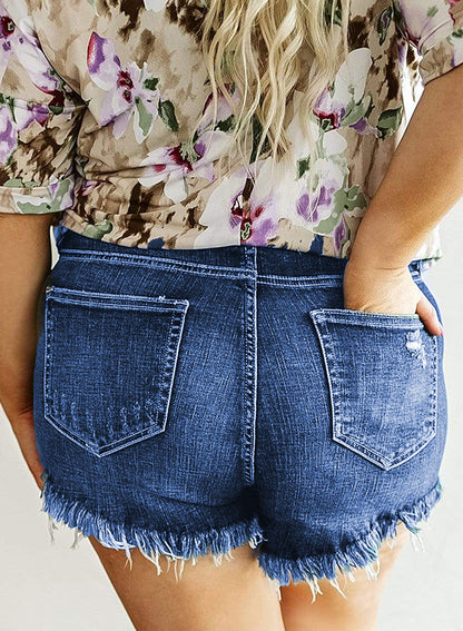 Women's Plus Size Fashion Jean Short Summer High Rise Shorts Casual Raw Hem Denim Short