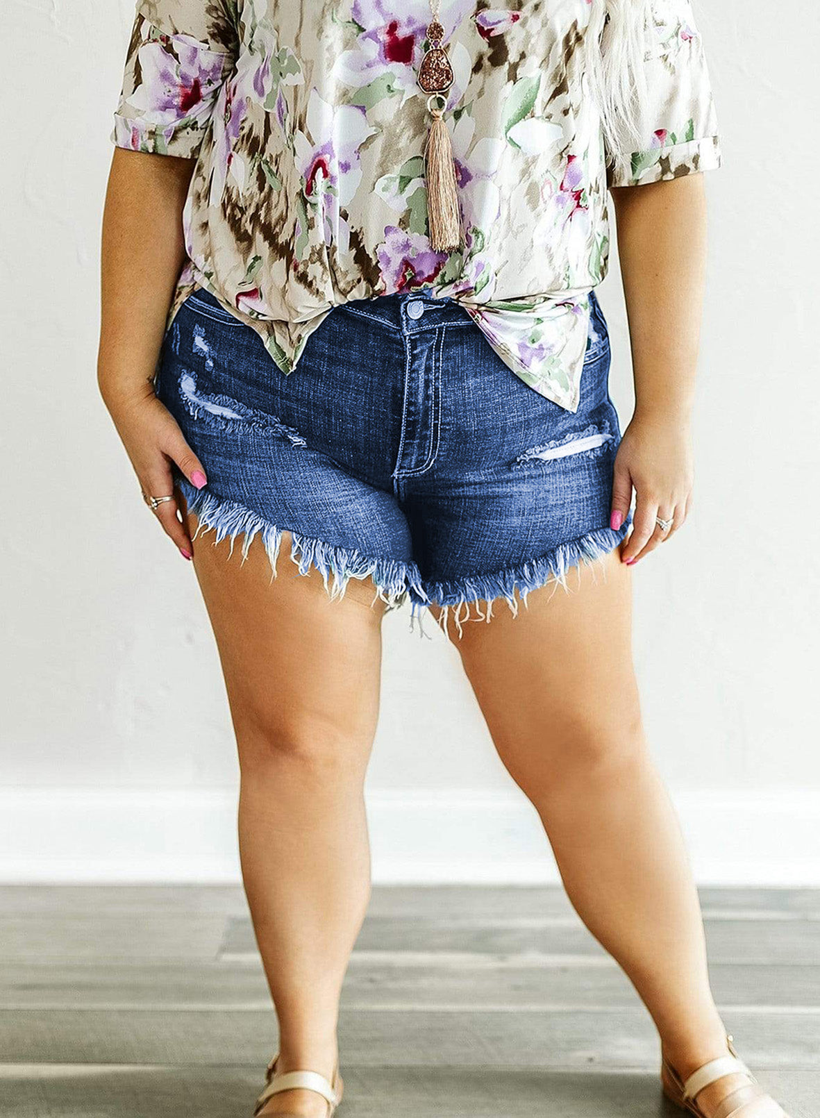 Women's Plus Size Fashion Jean Short Summer High Rise Shorts Casual Raw Hem Denim Short