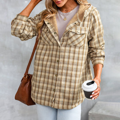 Plaid Sherpa Lined Hooded Shacket – Cozy & Stylish