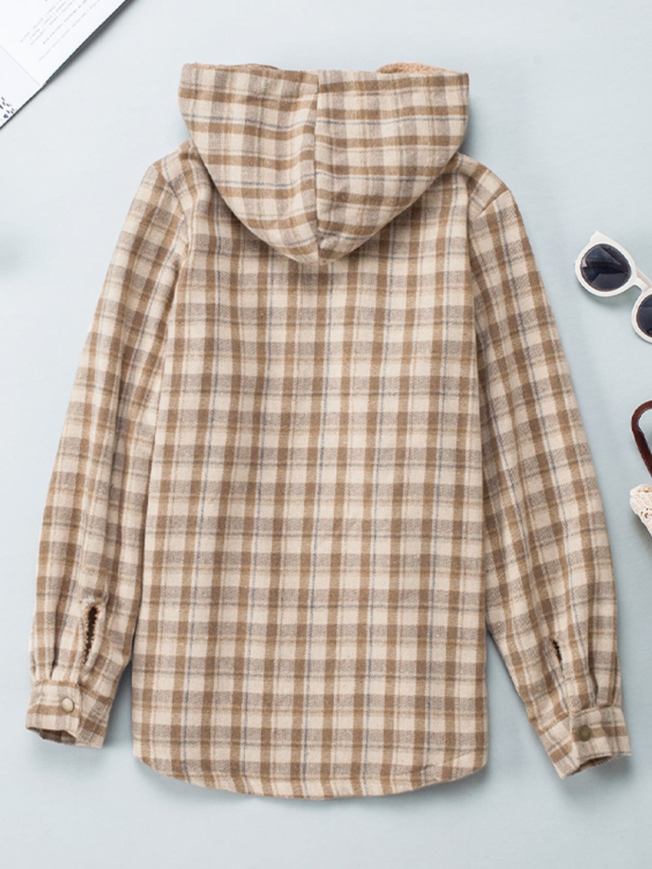 Plaid Sherpa Lined Hooded Shacket – Cozy & Stylish