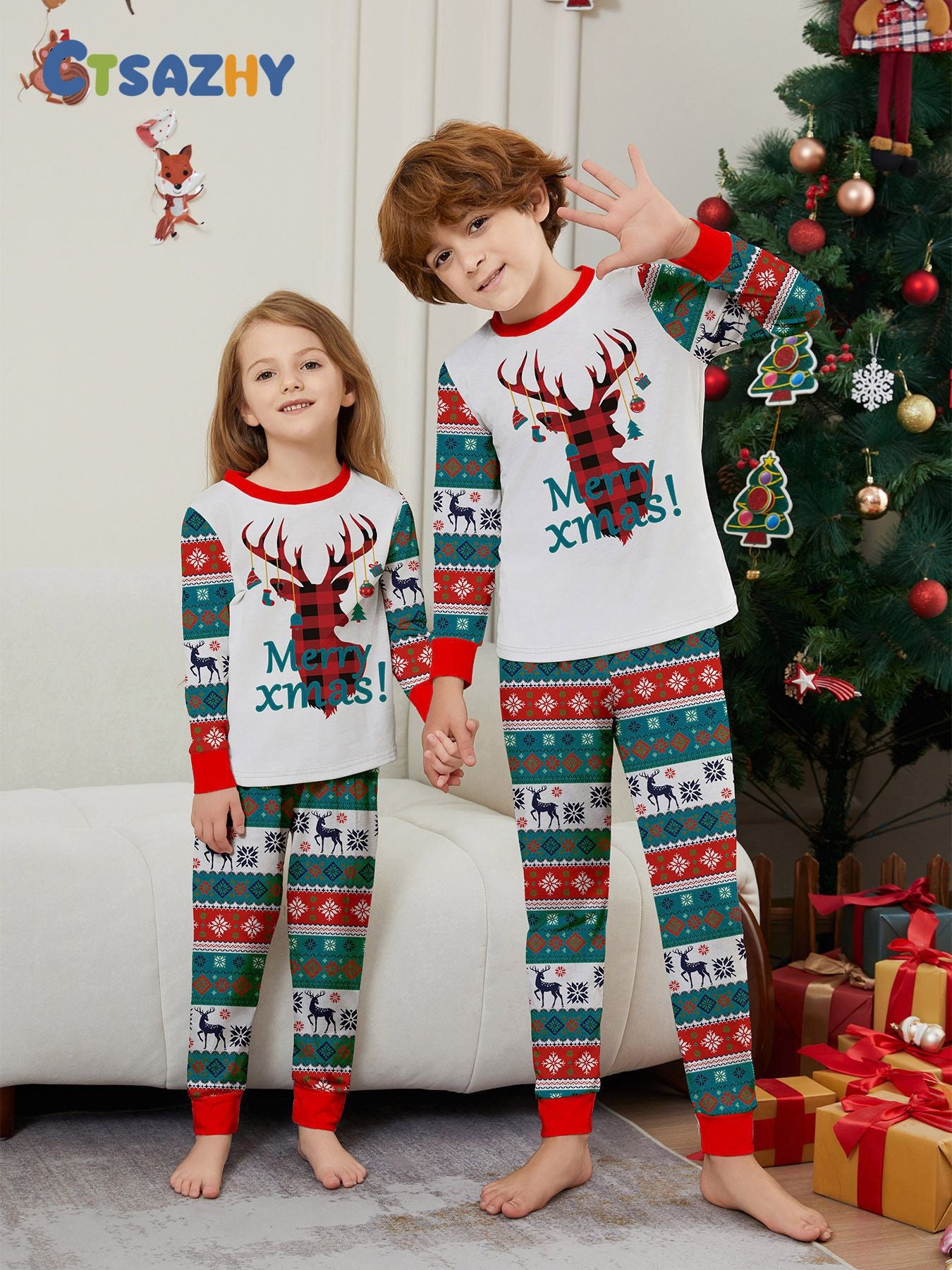 Snowflake Letter Striped Parent-child Dress Printed Christmas Pajamas