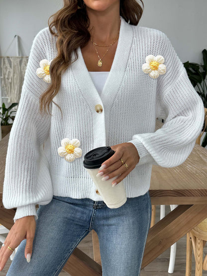 Floral Button-Up Cardigan | Cozy Crochet Trim Sweater