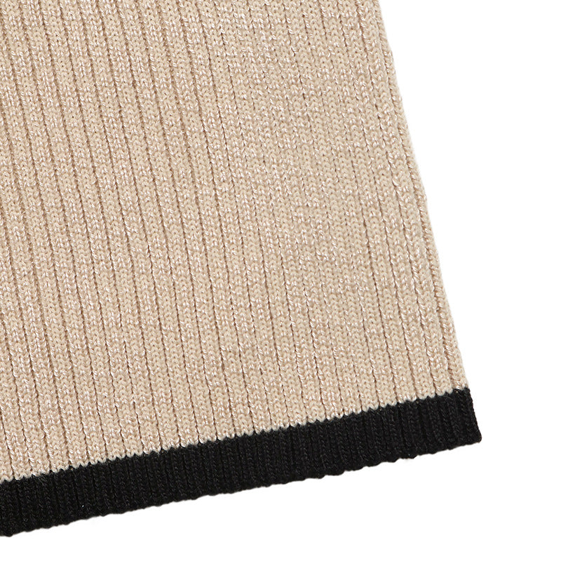 Colorblock Ribbed Mini Dress Mock Neck Flare Sleeve
