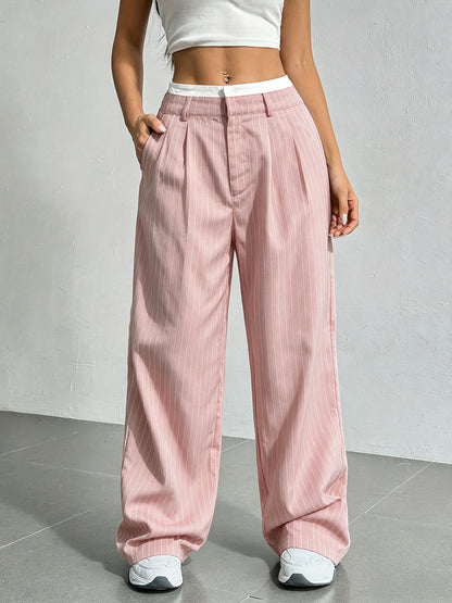 Women's High Waist Striped Wide Leg Trousers