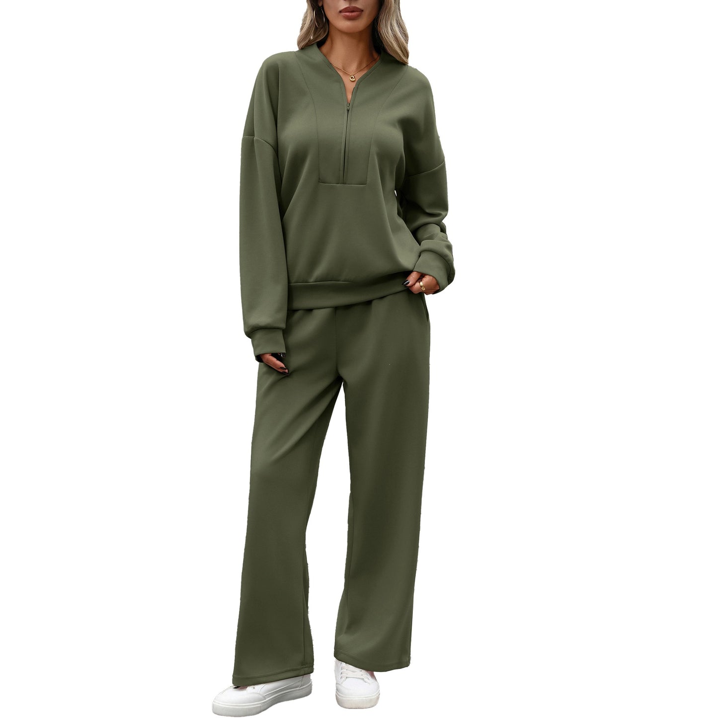Women's Half Zip Sweatshirt Wide Leg Pants Lounge Set