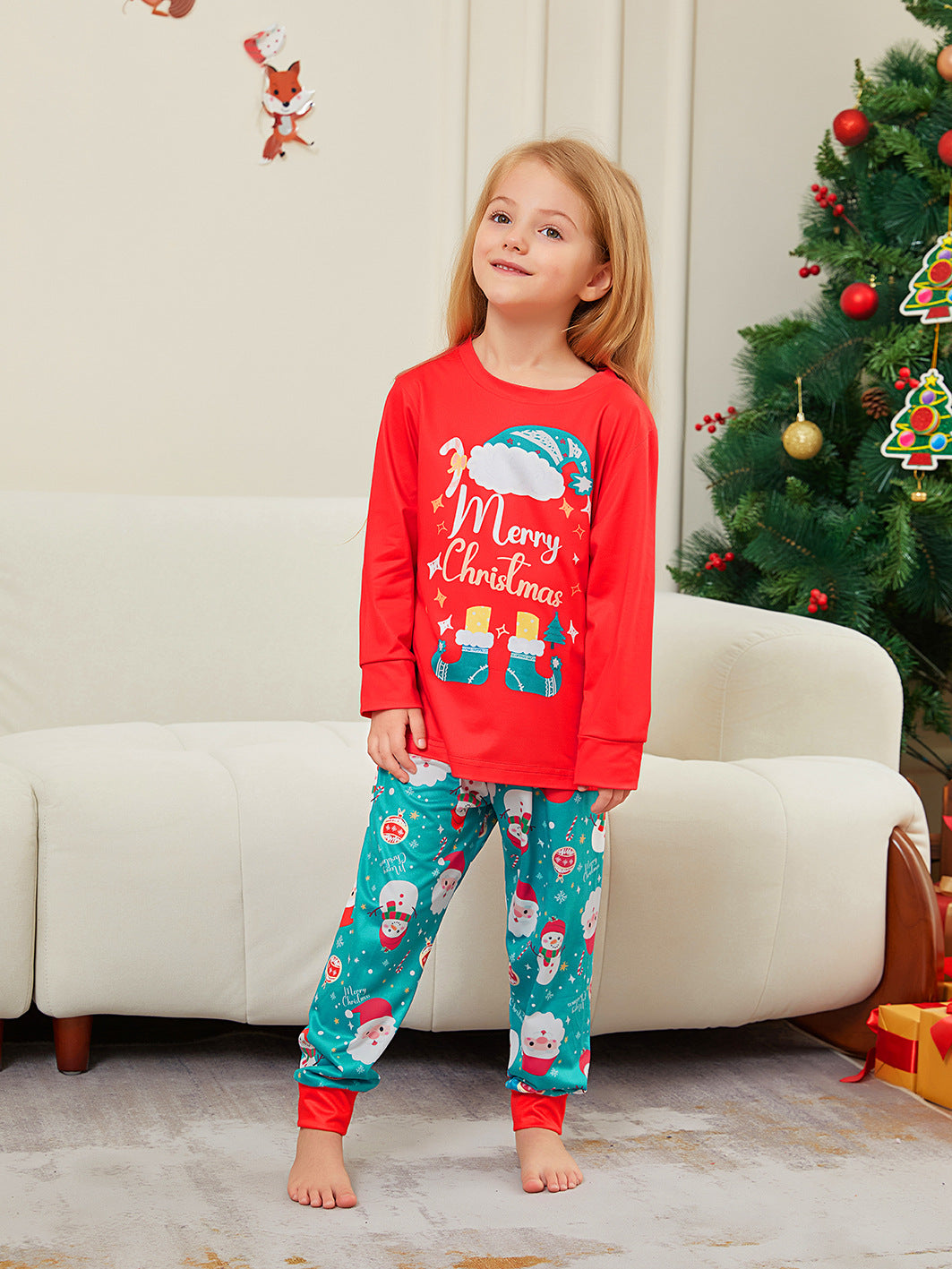 Santa Cane Alphabet Parent-child Printed Christmas Pajamas