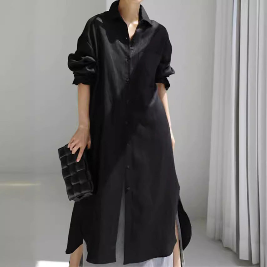 Women's Linen Shirt Dress Long Sleeve Button Down Maxi