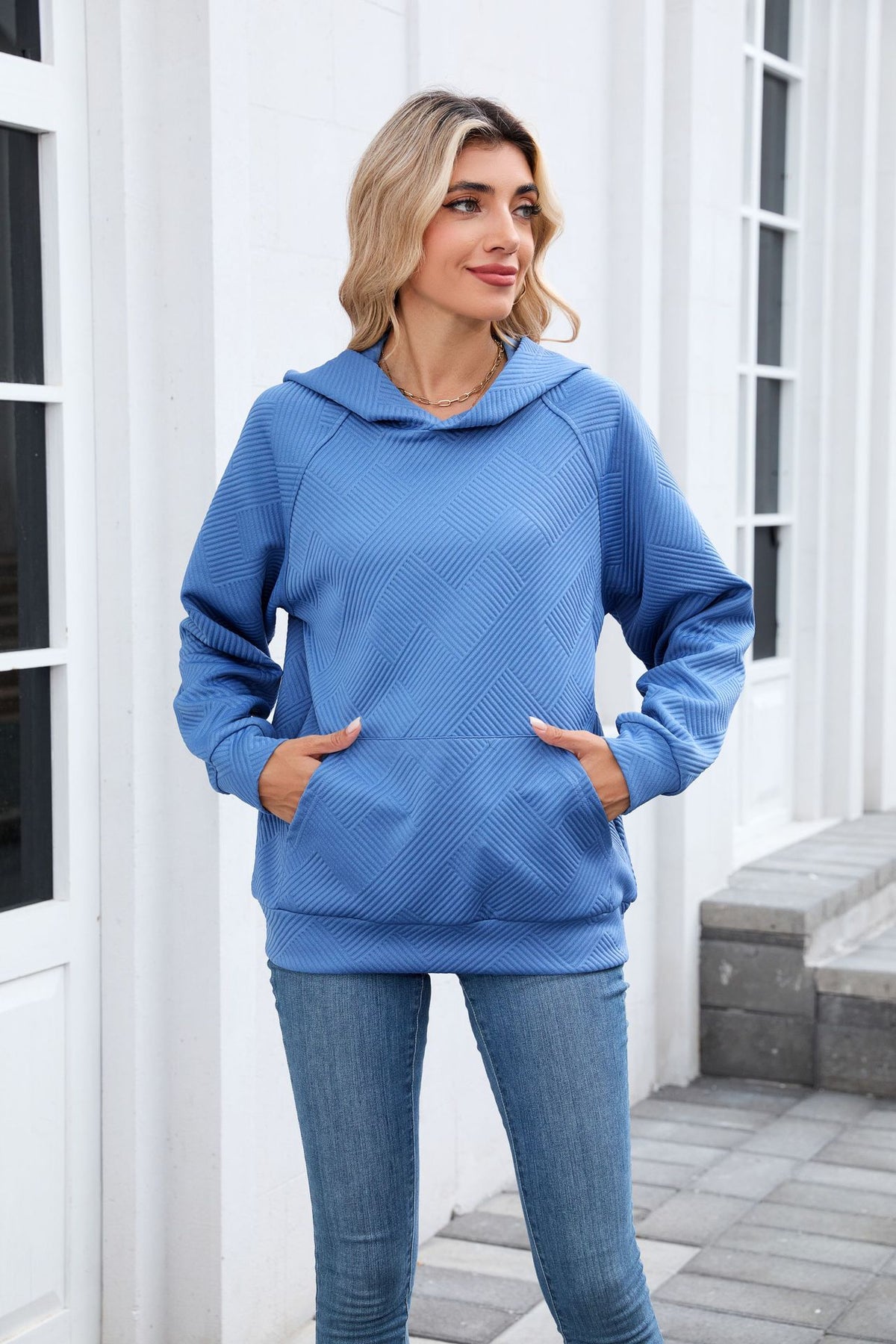 Women's Oversized Textured Hoodie Pullover with Pocket