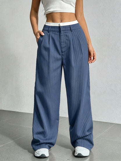 Women's High Waist Striped Wide Leg Trousers