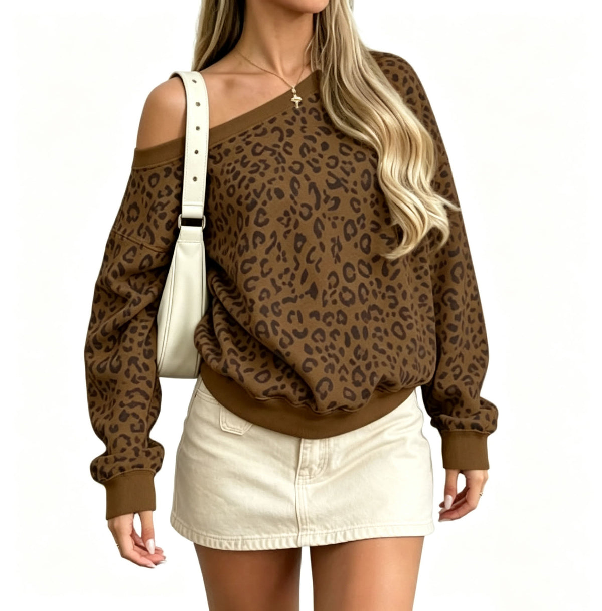 Women's Leopard Print Off Shoulder Oversized Sweatshirt