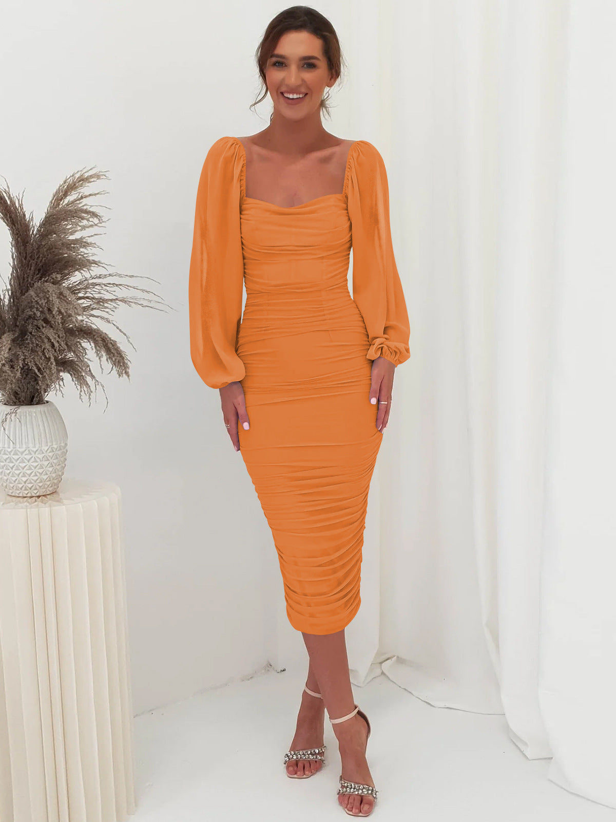 Lace Splicing Square Neck Dress Split Toast Bridesmaid