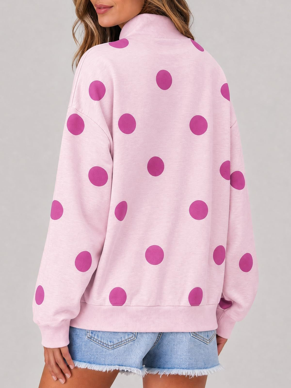 Women’s Contrast Polka Dot Mock Neck Oversized Sweatshirt