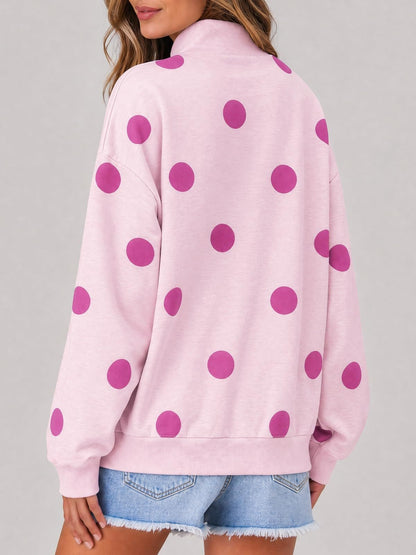Women’s Contrast Polka Dot Mock Neck Oversized Sweatshirt