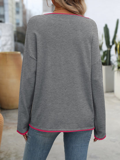 Colorblock Crew Neck Long Sleeve Casual Knit Sweater