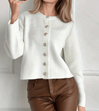 Women's Crew Neck Button Front Knit Cardigan Sweater