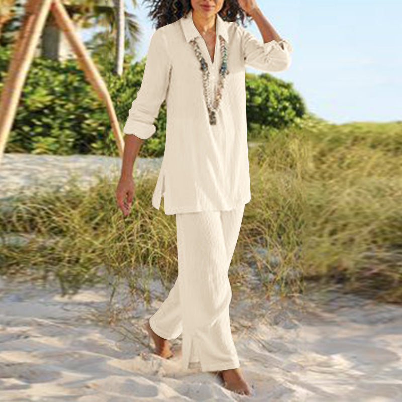 Women's Plus Size Cotton Linen Two Piece Pants Set