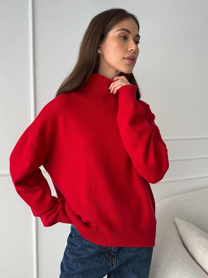 Oversized Turtleneck Sweater Solid Casual Knit Pullover