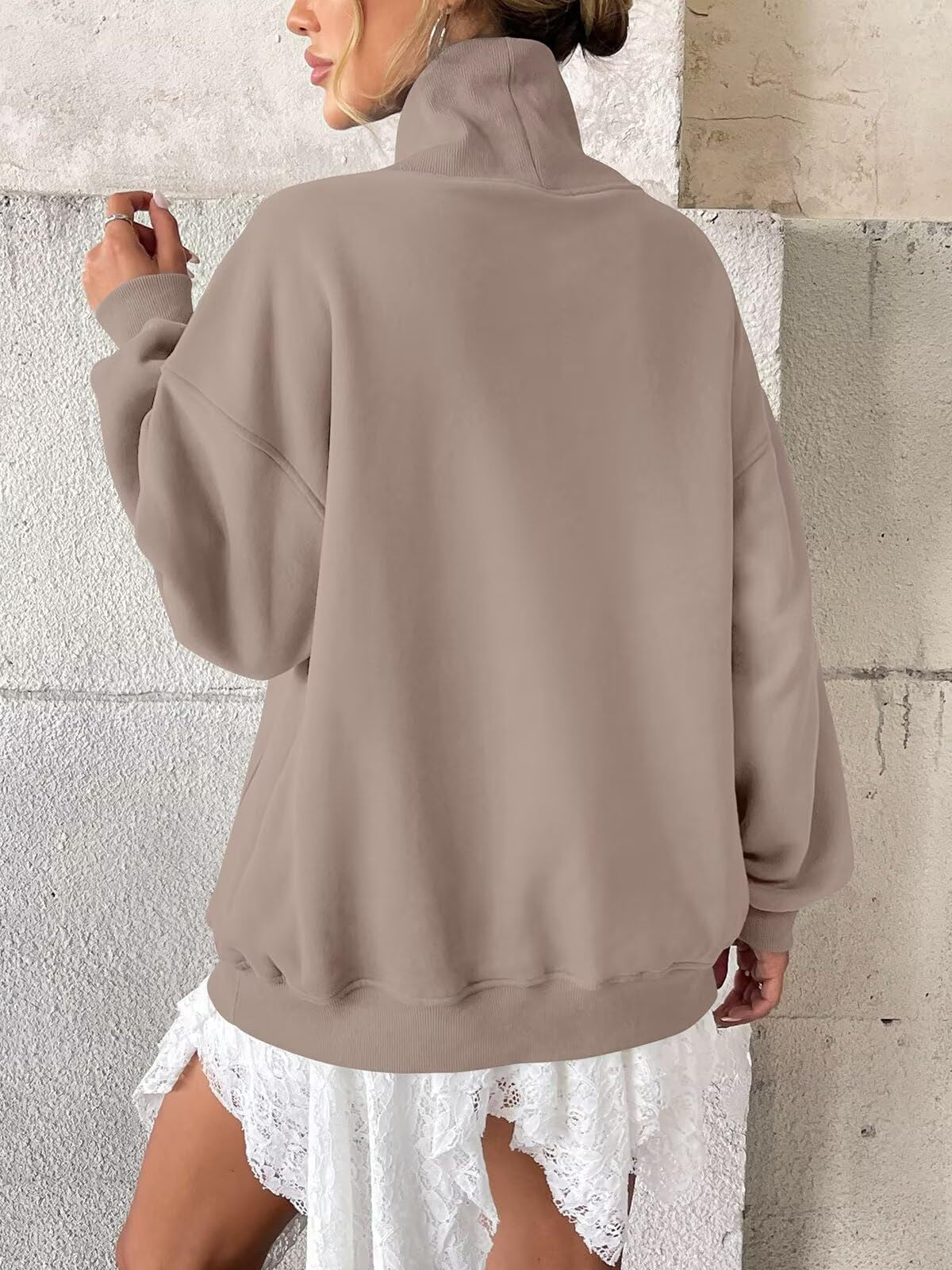 Fleece Mock Neck Oversized Sweatshirt Casual Pullover