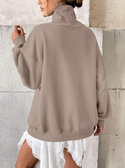 Fleece Mock Neck Oversized Sweatshirt Casual Pullover
