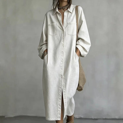 Oversized Denim Shirt Dress Button Front Midi