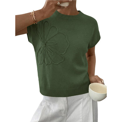 Floral Knit Sweater Short Sleeve Textured Summer Top
