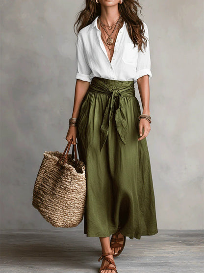 Women's Color Block Shirt & Skirt Two Piece Set