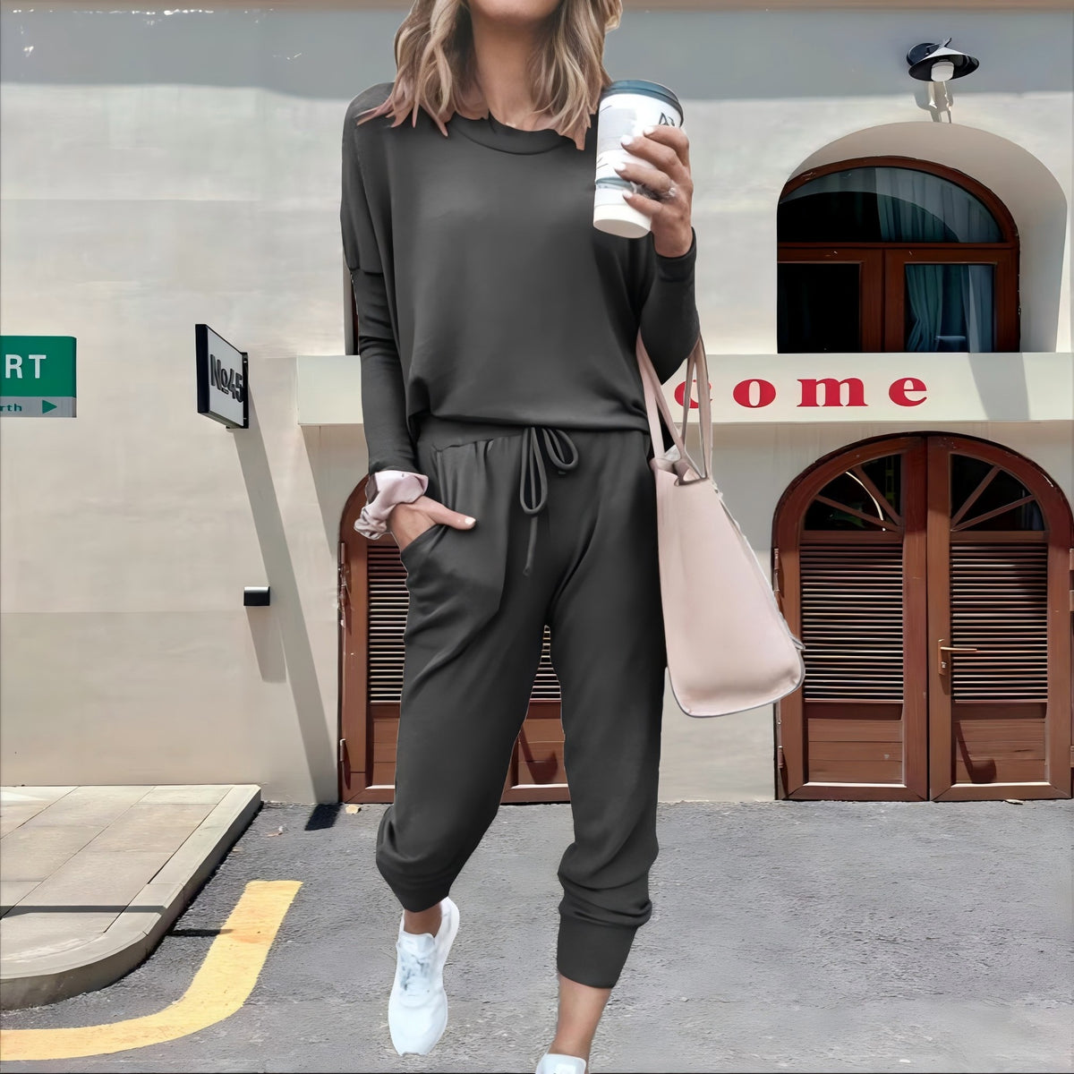Women's Lounge Set Crew Neck Top Drawstring Joggers