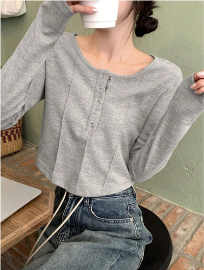 Women's Corset Long Sleeve Crop Top Button Front Fitted