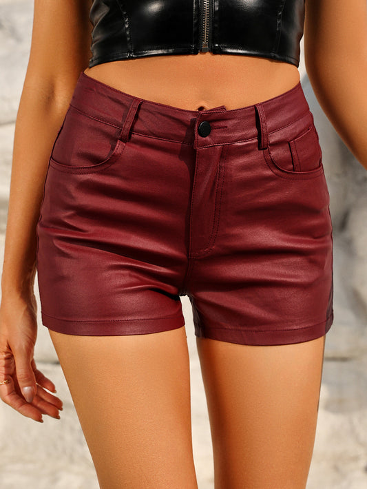 High-Waisted Faux Leather Pocket Shorts for Women - Stylish & Slim Fit