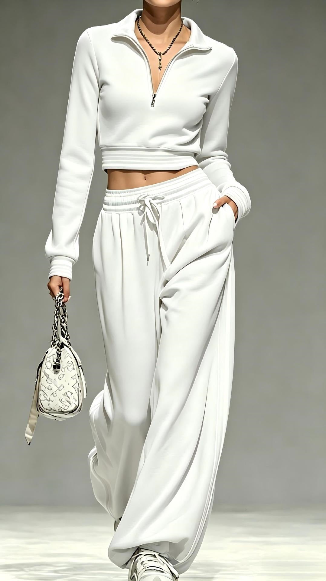 Women Two Piece Sweatsuit Crop Top Wide Leg Sweatpants Set