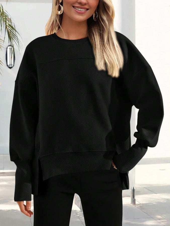 Colorblock Side Slit Sweatshirt Women Casual Pullover Top