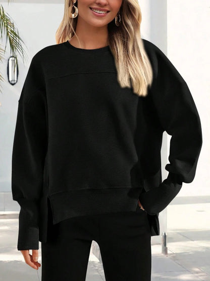 Colorblock Side Slit Sweatshirt Women Casual Pullover Top