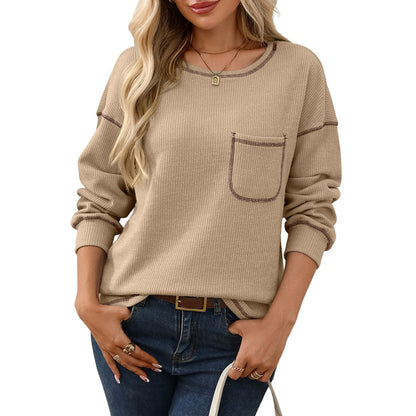 Oversized Ribbed Pocket Long Sleeve Tunic Top