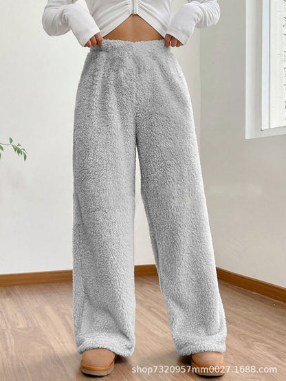 Women's Sherpa Fleece Wide Leg Pants Warm Cozy Casual