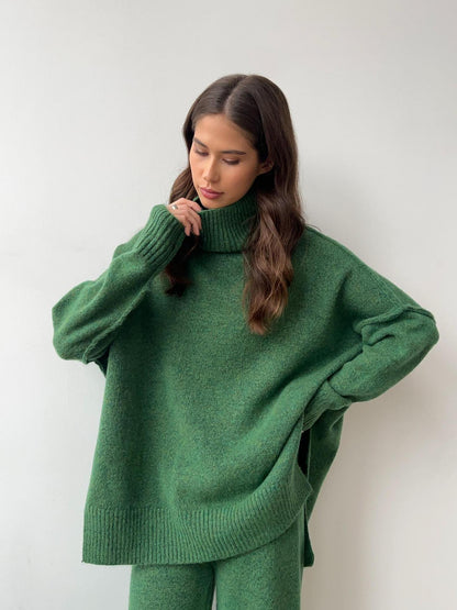 Knit Turtleneck Lounge Set with Wide Leg Pants