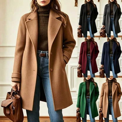 Women's Vintage Lapel Single Breasted Mid Long Coat