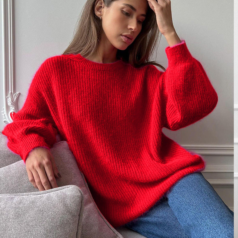 Cozy Faux Mink Knit Sweater Women Loose Fit Fall Winter