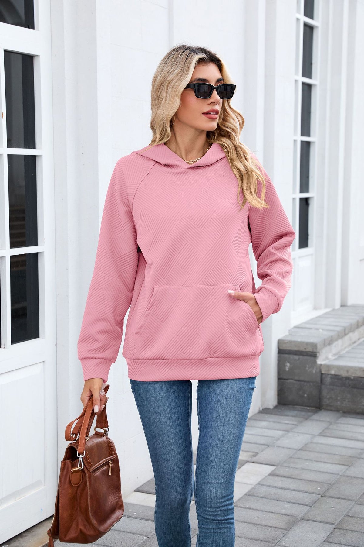 Women's Oversized Textured Hoodie Pullover with Pocket