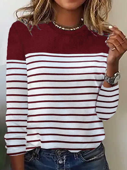 Women's Color Block Striped Long Sleeve Casual T-Shirt